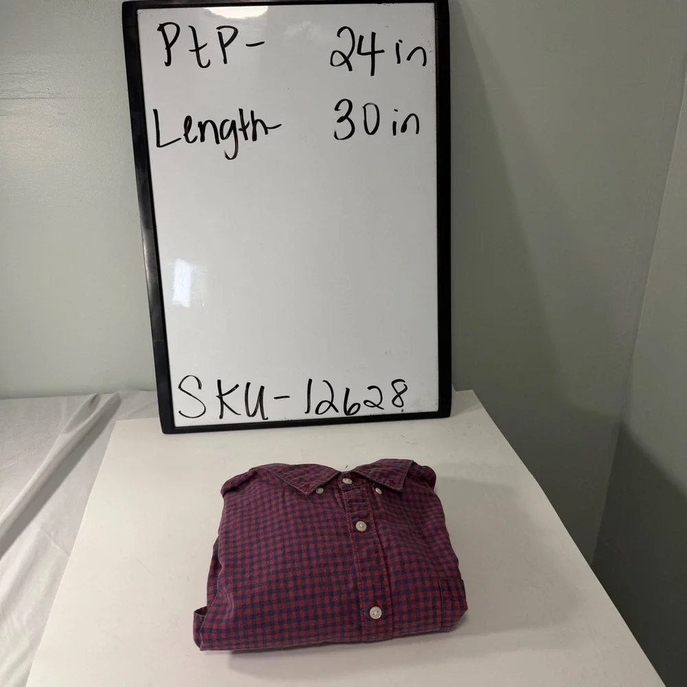 J Crew Mens Large Gingham Button Down Shirt Red Blue Plaid Long Sleeve Cotton